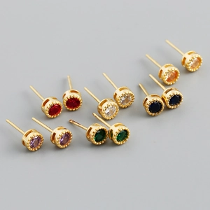 Boucles d'Oreilles Clous Rondes en Argent Sterling 925 pour Femmes Multicolores Géométriques Petites Bijoux de Mode Rétro