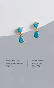 Macro detail of S925 silver water drop earrings measuring 12.8mm by 4.7mm size