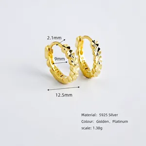 Elegant S925 sterling silver hoop earrings with diamond-cut faceted radiant pattern