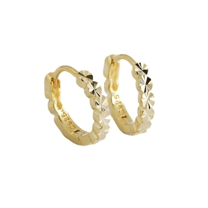 Polished S925 sterling silver hoop earrings with radial textured engraving in gold finish