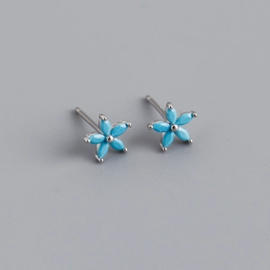 Macro di orecchini a fiore in argento S925 con pietre celesti taglio marquise lucide