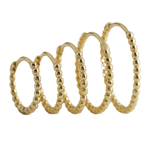 Five-piece set of golden S925 silver hoop earrings with unique beaded dot texture design