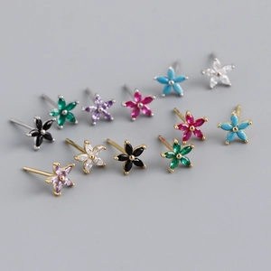 Orecchini a Bottone in Argento Sterling S925 a Forma di Fiore con Zirconia Marquise per Donna Multicolore Semplice Gioielli