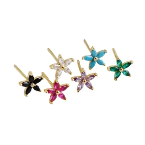 Orecchini a lobo a fiore in argento S925 con pietre colorate taglio marquise