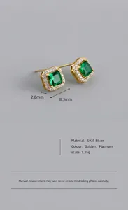 Macro shot showing dimensions of 8.3mm square emerald-cut halo stud earrings in s925 silver