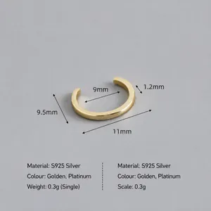 S925 sterling silver minimalist golden ear cuff with 11mm outer diameter for non-pierced ears