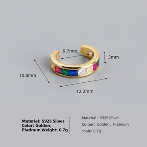 Regenbogen-Zirkonia S925 Sterling Silber Ohrmanschette Ohrringe mit Vergoldung
