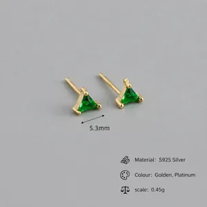 Puces d'oreilles triangle en argent S925 avec zircon vert, finition dorée, 5,3 mm