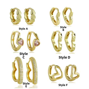 Six modèles différents de boucles d'oreilles créoles cœur en argent 925 plaqué or