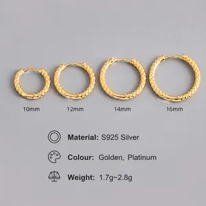 Maattabel voor S925 sterling zilveren oorringen met getextureerd honingraatpatroon