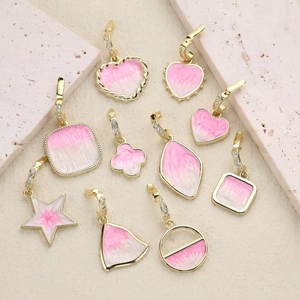 Kupfer Emaille Pink Weiß Geometrischer Anhänger DIY Halskette Armband Zubehör Strass Herz Stern Kleeblatt Charms