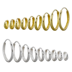 Orecchini a cerchio in argento sterling S925 lucido oro e argento in 9 diverse misure