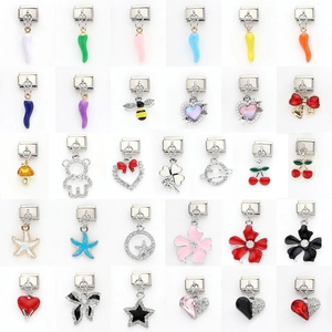 Stainless Steel Italian Charm Links For DIY Bracelet Jewelry Making Heart Pepper Bee Enamel Rhinestone Pendant Charms For Women