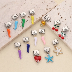 Italian modular stainless steel charms with cherry, chili, heart, and mushroom designs