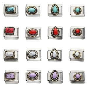 Stainless Steel Geometric Italian Charm Links DIY Bracelet Charms For Modular Jewelry Making Vintage Retro Style Unisex Accessory