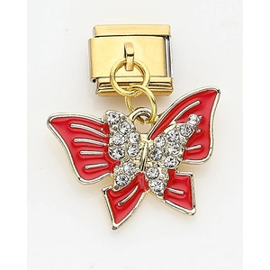 Italian charm butterfly pendant with red enamel and crystals on gold stainless steel base