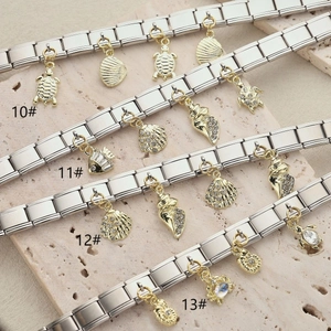 Braccialetti charm italiani in acciaio inossidabile con ciondoli marini dorati