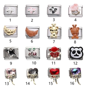 Italienische Charms-Kollektion aus Edelstahl mit Blumen, Bären und Kirschmotiven