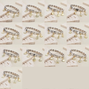 Bracciale componibile italiano in acciaio inossidabile con ciondoli marini e stelle marine