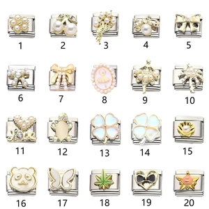 Italienische Charm-Kollektion mit Perlen, Herzen und Schleifen aus Edelstahl für DIY-Armbänder