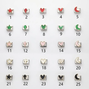 25 pieces of stainless steel Italian modular charms with colorful stars hearts and moon patterns