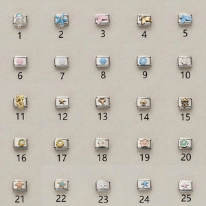Collezione di charm modulari italiani in acciaio con motivi marini e floreali in smalto