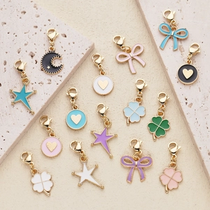 Alloy Enamel Pendant Charms Colorful Bowknot Four-leaf Clover Star Moon Heart DIY Jewelry Findings With Lobster Clasp