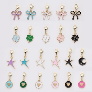 Colorful enamel alloy charms set with lobster clasps featuring bow, clover and star shapes