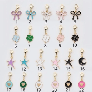 Colorful enamel alloy charms set with bow, clover, star, and moon lobster clasp designs