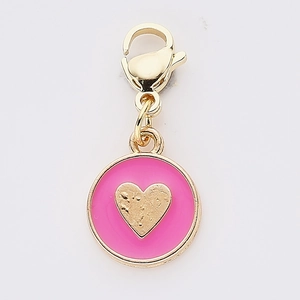 Pink enamel heart pendant with gold alloy lobster clasp for DIY necklace making