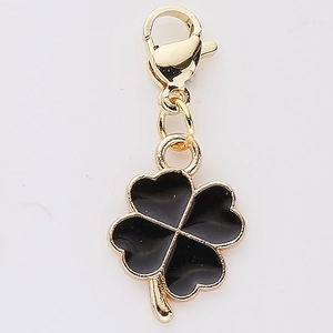 Golden clover charm with black enamel inlay and lobster clasp for DIY jewelry