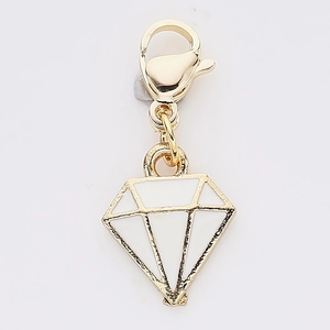 White enamel diamond-shaped alloy charm with gold lobster clasp for DIY jewelry