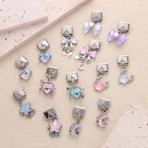 Stainless Steel Iridescent Resin Heart Star Moon Italian Charm DIY Modular Bracelet Link For Women Y2K Jewelry