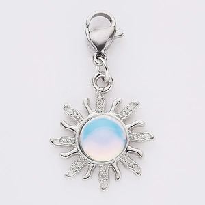 Silver sun pendant with blue opal gemstone and lobster clasp for DIY jewelry