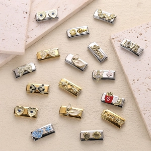 Italian modular charm collection in gold and silver stainless steel with enamel designs