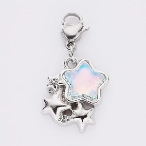 Star-shaped silver charm with blue opal and lobster clasp for DIY jewelry