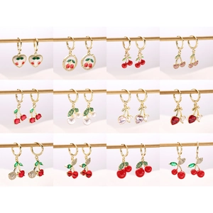Sweet Cherry Fruit Dangle Earrings Elegant Copper Gold Plated Heart Artificial Pearl Rhinestone Earrings For Women Jewelry Gift