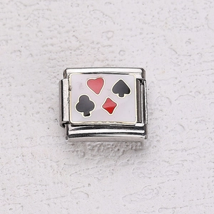 Italienischer Armband-Charm aus Edelstahl mit Spielkarten-Motiven und polierter Oberfläche