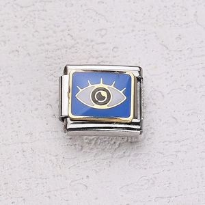 Italienisches Charm-Modul aus Edelstahl mit blauem Emaille-Auge der Vorsehung Design