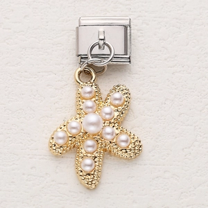 Détail de breloque étoile de mer avec perles blanches pour bracelet italien