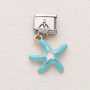 Charm italien pour bracelet en acier inoxydable avec pendentif étoile de mer bleue