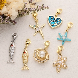 Marine Life Alloy Charms Starfish Shell Fish Pendants With Lobster Clasp DIY Jewelry Making Artificial Pearl Rhinestone Accessories