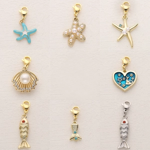 Nautical enamel charms collection with lobster clasp starfishes and pearls for DIY jewelry