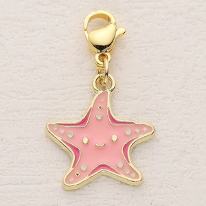 Pink starfish pendant with lobster clasp and cute smile for DIY jewelry making