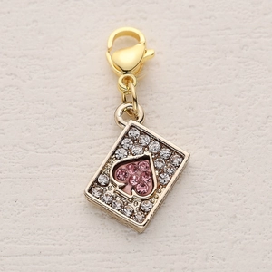 Alloy spade poker pendant with pink crystals and lobster clasp for DIY jewelry