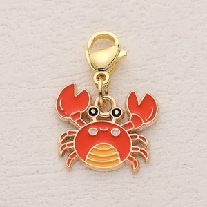 Red enamel crab pendant with golden lobster clasp for DIY jewelry and necklaces