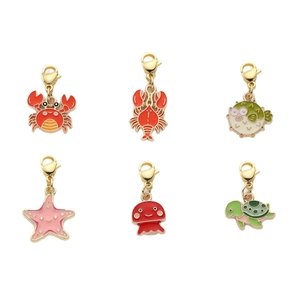 Cartoon ocean creature enamel charm set with lobster clasps for DIY jewelry making