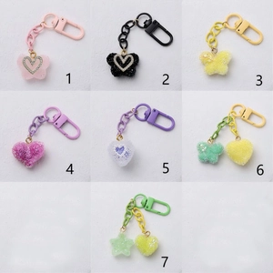 Colorful sugar-textured candy heart and butterfly charms keychain set with resin chains
