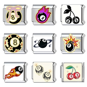 Stainless Steel Italian Charm Links For Modular Bracelet DIY Billiards 8 Ball Butterfly Flame Star Pattern Fashion Jewelry Accessories