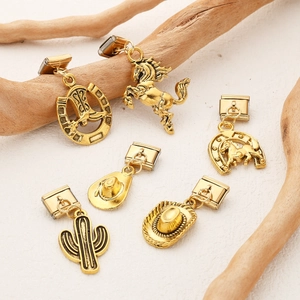 Vintage Gold Stainless Steel Italian Charm Link Bracelet Pendant Western Cowboy Theme Horse Cactus Cowboy Hat Horseshoe DIY Jewelry Accessory